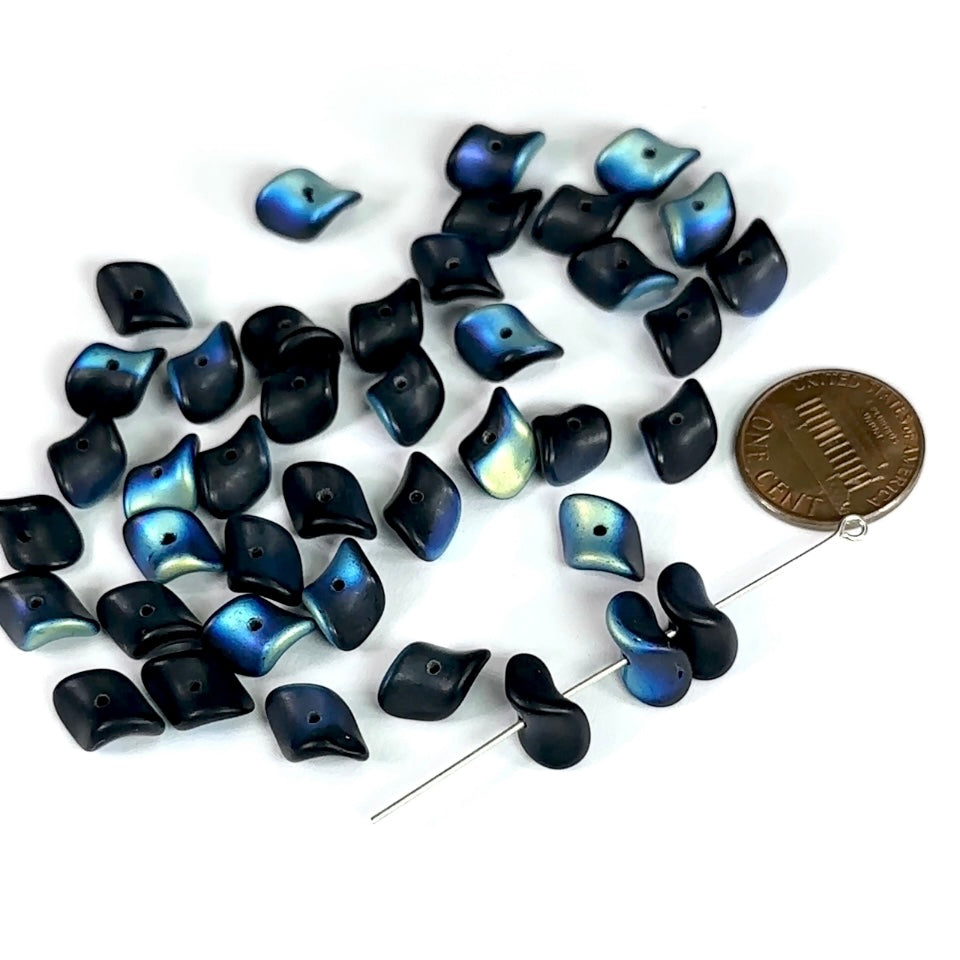 Czech Pressed Druk Center Drilled Glass Fancy Beads Black Matt AB 5x12mm 40pcs CL918