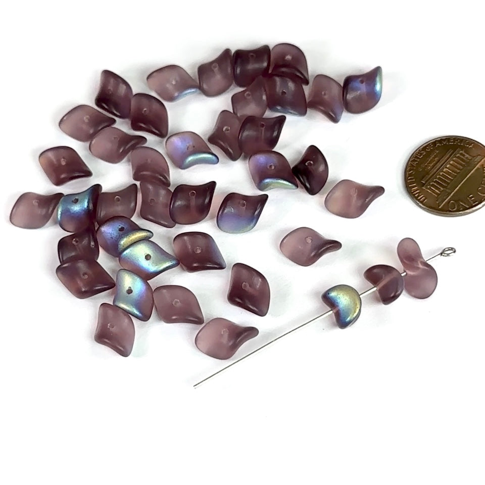 Czech Pressed Druk Center Drilled Glass Fancy Beads Amethyst Matt AB 5x12mm 40pcs CL920