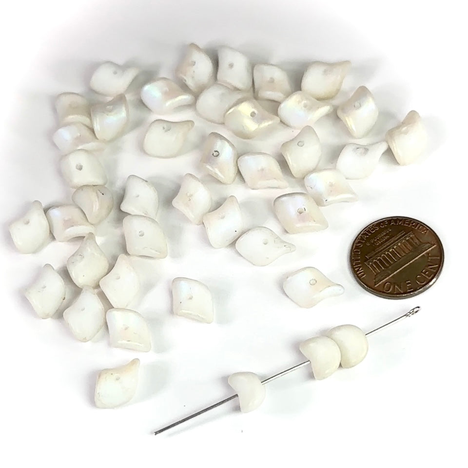 Czech Pressed Druk Center Drilled Glass Fancy Beads ChalkWhite Matt AB 5x12mm 40pcs CL921