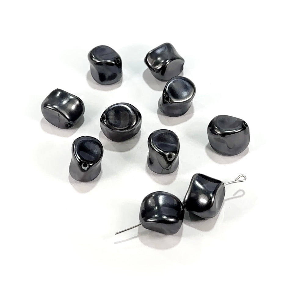 Czech Fancy Diagonal Drilled Glass Pearls Black Hematite Pearl 16x16mm 10pcs CL941
