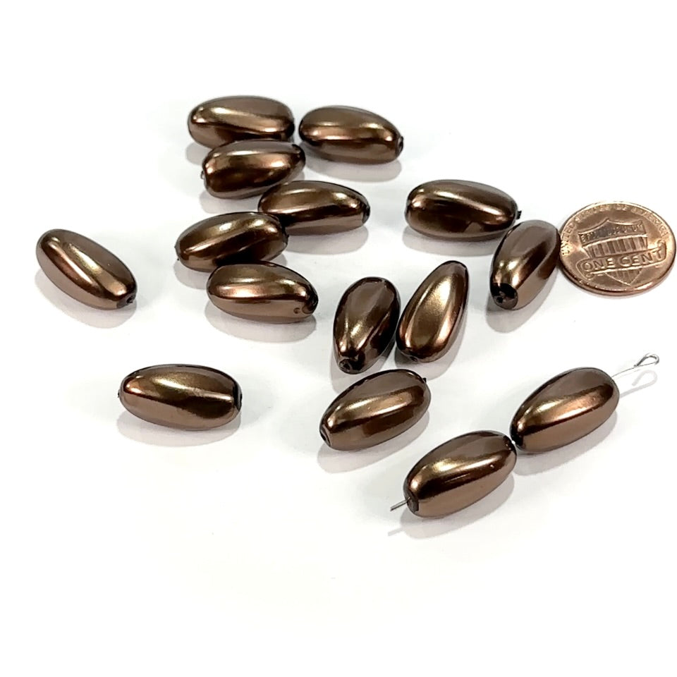 Czech Fancy Olive Glass Pearls Brown Pearl 18x9mm 15pcs CL943