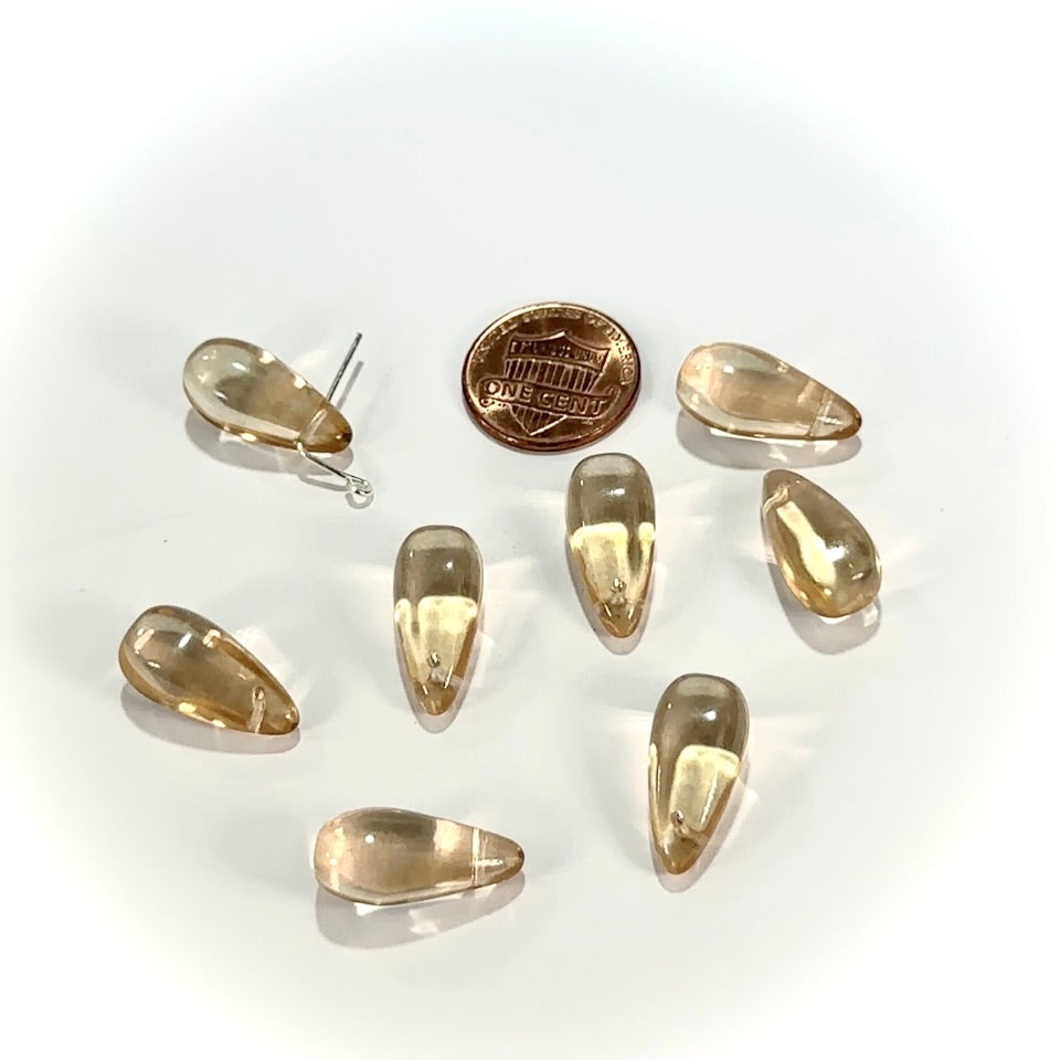 Czech Pressed Druk Glass Beads Squared Drops with Top Hole Across 19x9mm Light Topaz Coated 8 pcs CL945