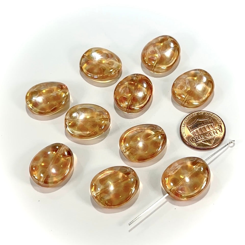 Czech Fancy Oval Potato Chip Glass Beads 20x18mm Crystal Apricot special dot coated 10 pcs CL947