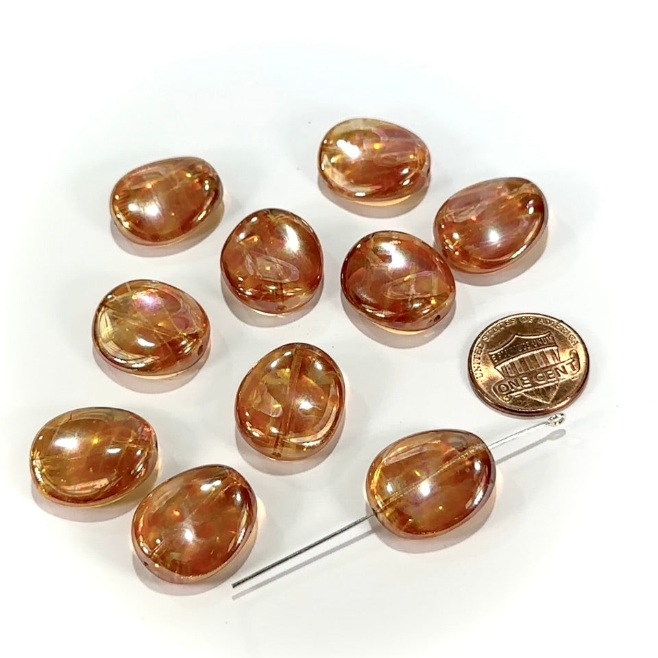 Czech Fancy Oval Potato Chip Glass Beads 20x18mm Crystal Apricot special coated 10 pcs CL949