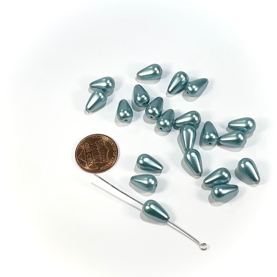 Czech Pear Shaped Glass Pearls 12x7mm Light Blue Pearl color 20 pieces CL957