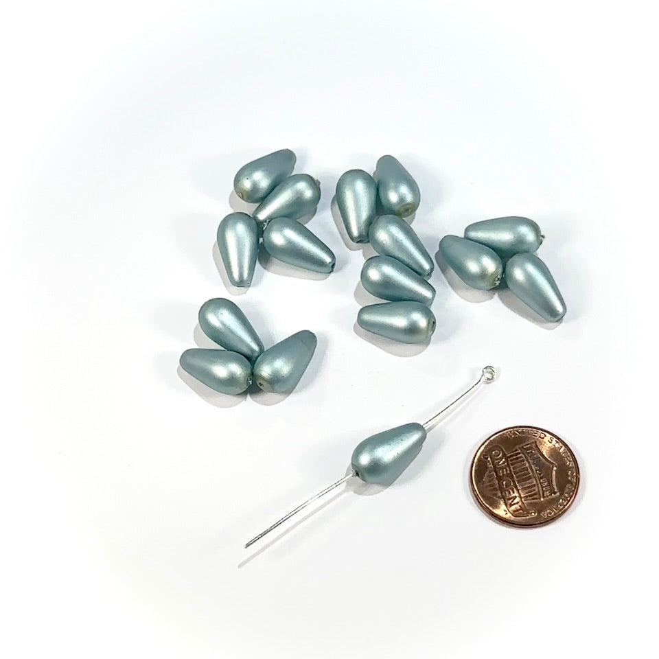 Czech Pear Shaped Glass Pearls 15x8mm Light Blue Matted Pearl color 16 pieces CL958