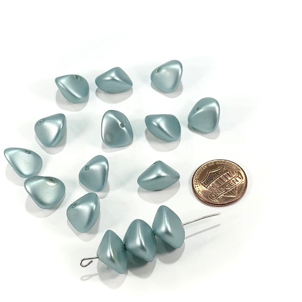 Czech Fancy Center Drilled Glass Pearls Light Blue Matted Pearl 9x14mm 15pcs CL959