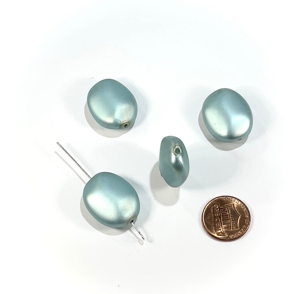 Czech Big Fancy Nugget Glass Pearls 25x20mm Light Blue Matted Pearl color 4 pieces CL960