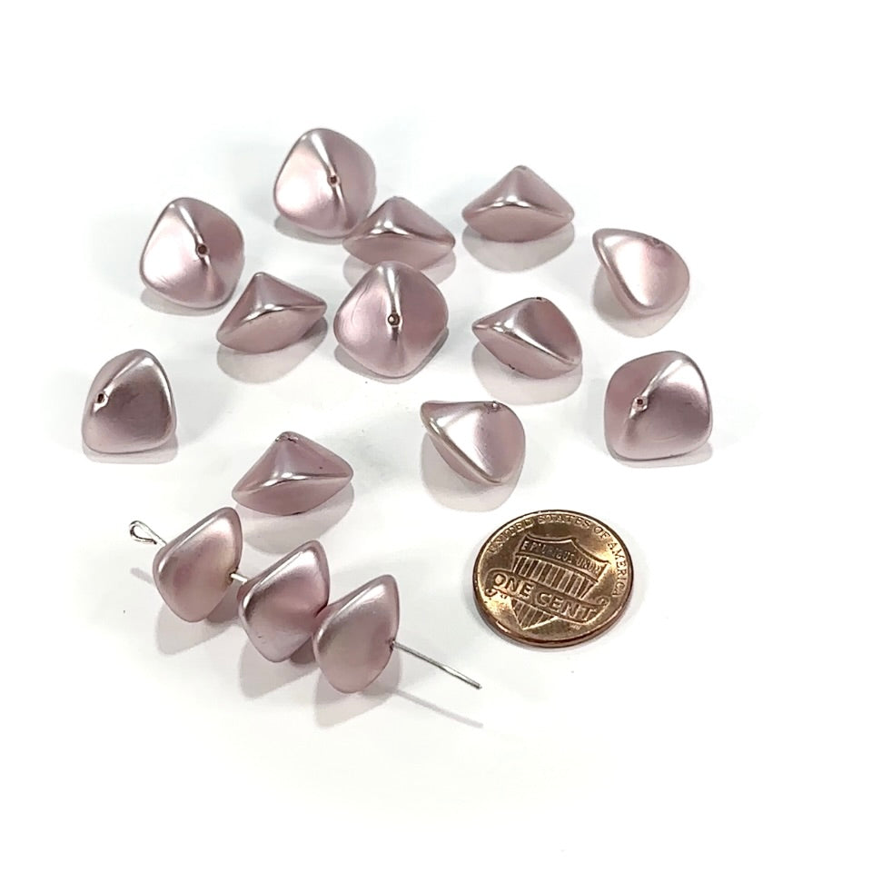 Czech Fancy Center Drilled Glass Pearls Light Pink Matted Pearl 9x14mm 15pcs CL965