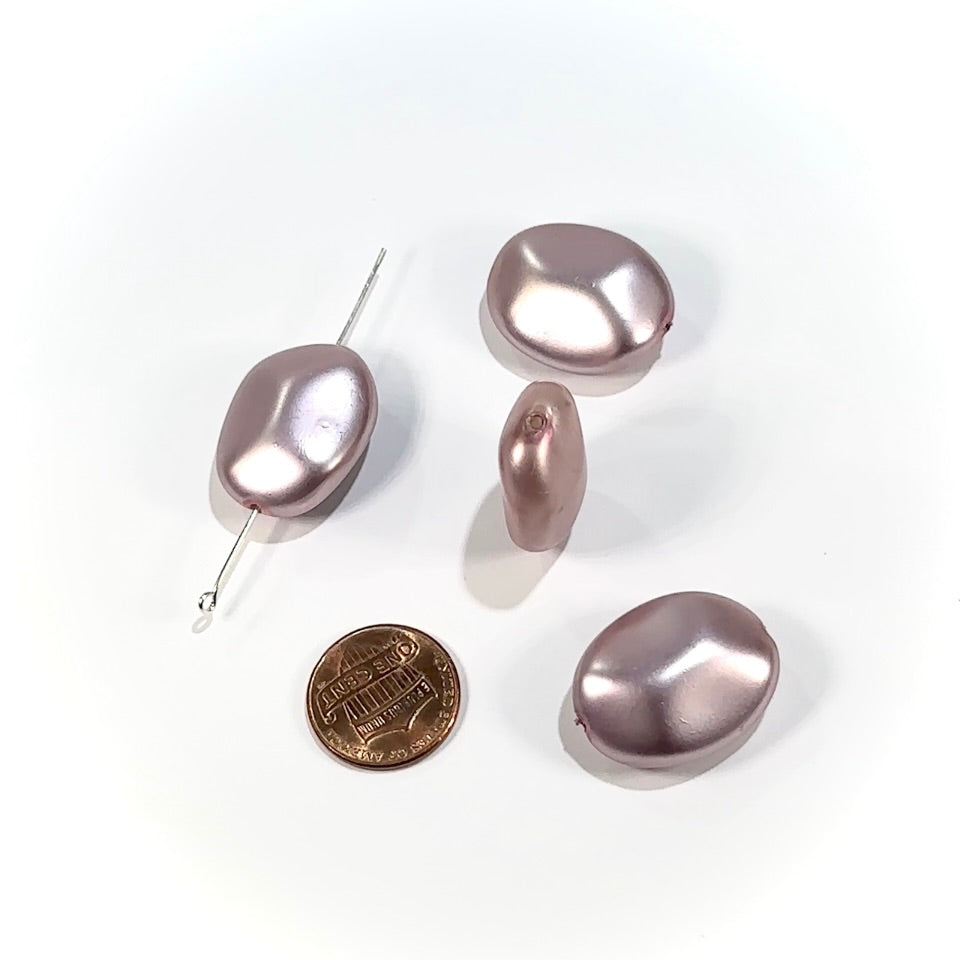 Czech Big Fancy Nugget Glass Pearls 25x20mm Light Pink Matted Pearl color 4 pieces CL966