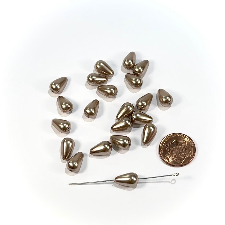 Czech Pear Shaped Glass Pearls 12x7mm Beige Mink Pearl color 20 pieces CL972