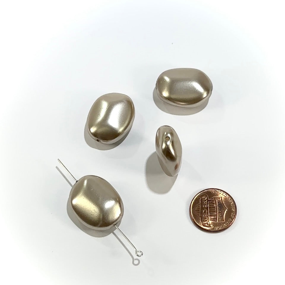 Czech Big Fancy Nugget Glass Pearls 25x20mm Beige Mink Pearl color 4 pieces CL974