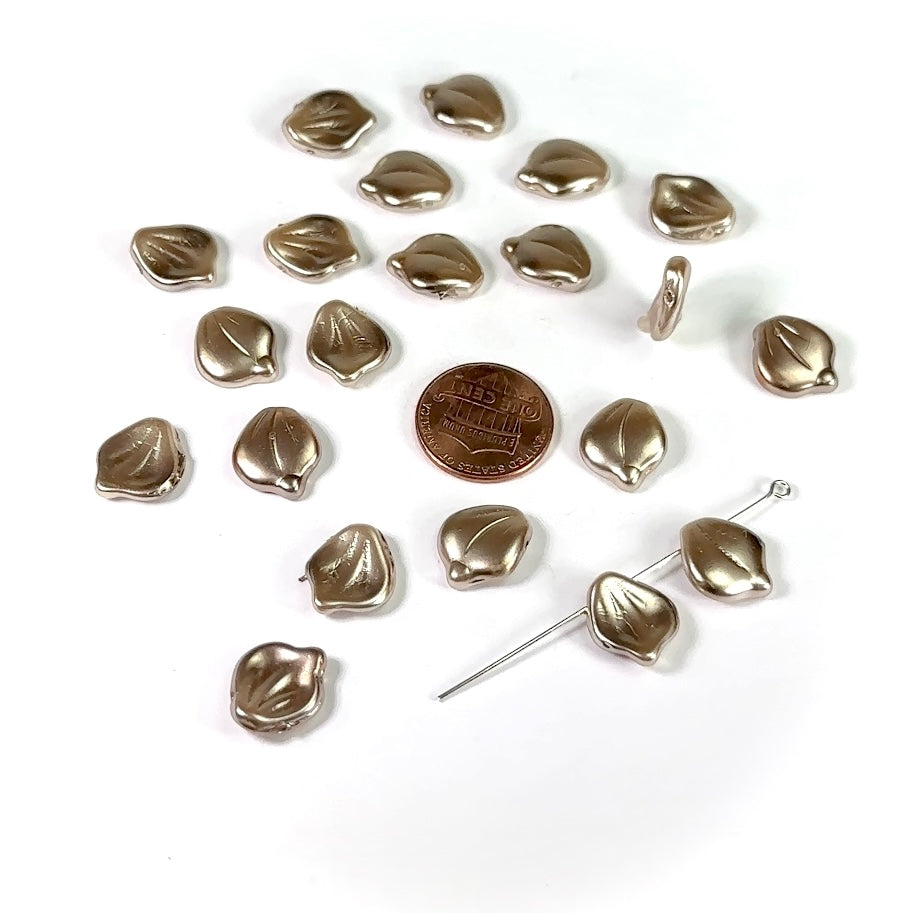Czech Fancy Leaf Glass Pearls Top Drilled Across 19x12mm Beige Mink color 20 pieces CL986