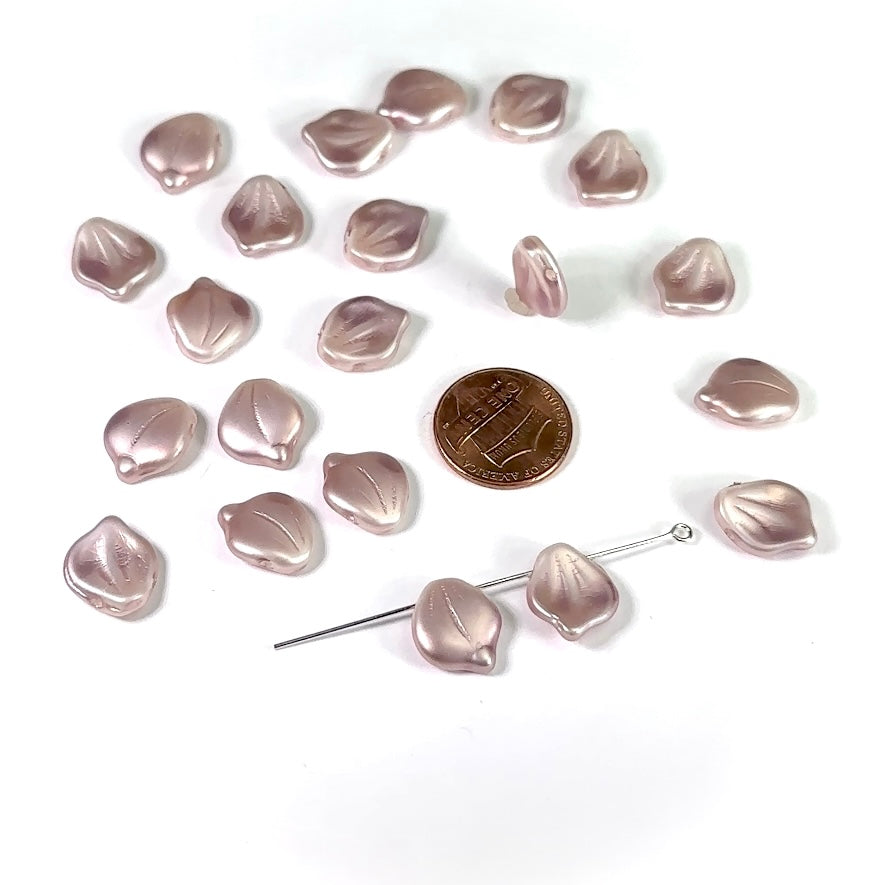 Czech Fancy Leaf Glass Pearls Top Drilled Across 19x12mm Light Pink color 20 pieces CL987
