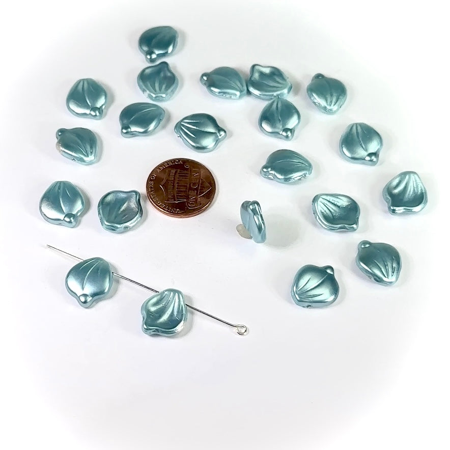 Czech Fancy Leaf Glass Pearls Top Drilled Across 19x12mm Light Blue color 20 pieces CL988