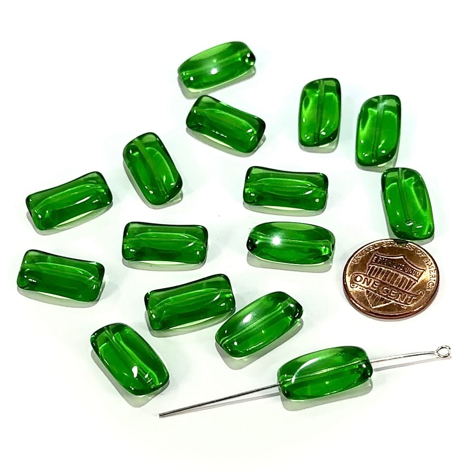 Czech Pressed Druk Twisted Rectangle Glass Beads 18x10mm Green 15pcs CL996