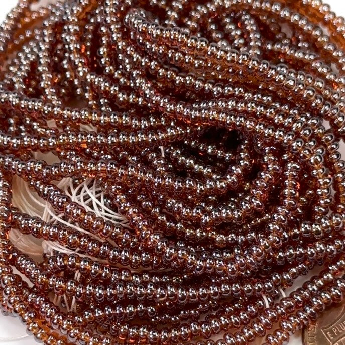 Rocailles size 8/0 (3mm) Smoked Topaz Transparent Luster Preciosa Ornela Traditional Czech Glass Seed Beads 8 strands 45grams CS060