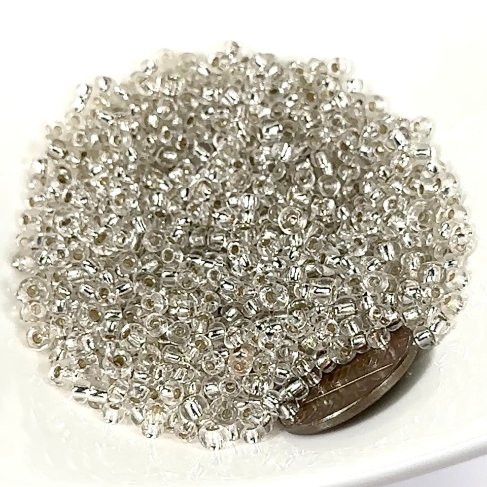 Rocailles size 8/0 3mm Crystal Silver Lined Preciosa Ornela Traditional Czech Glass Seed Beads 30grams 1 oz CS074