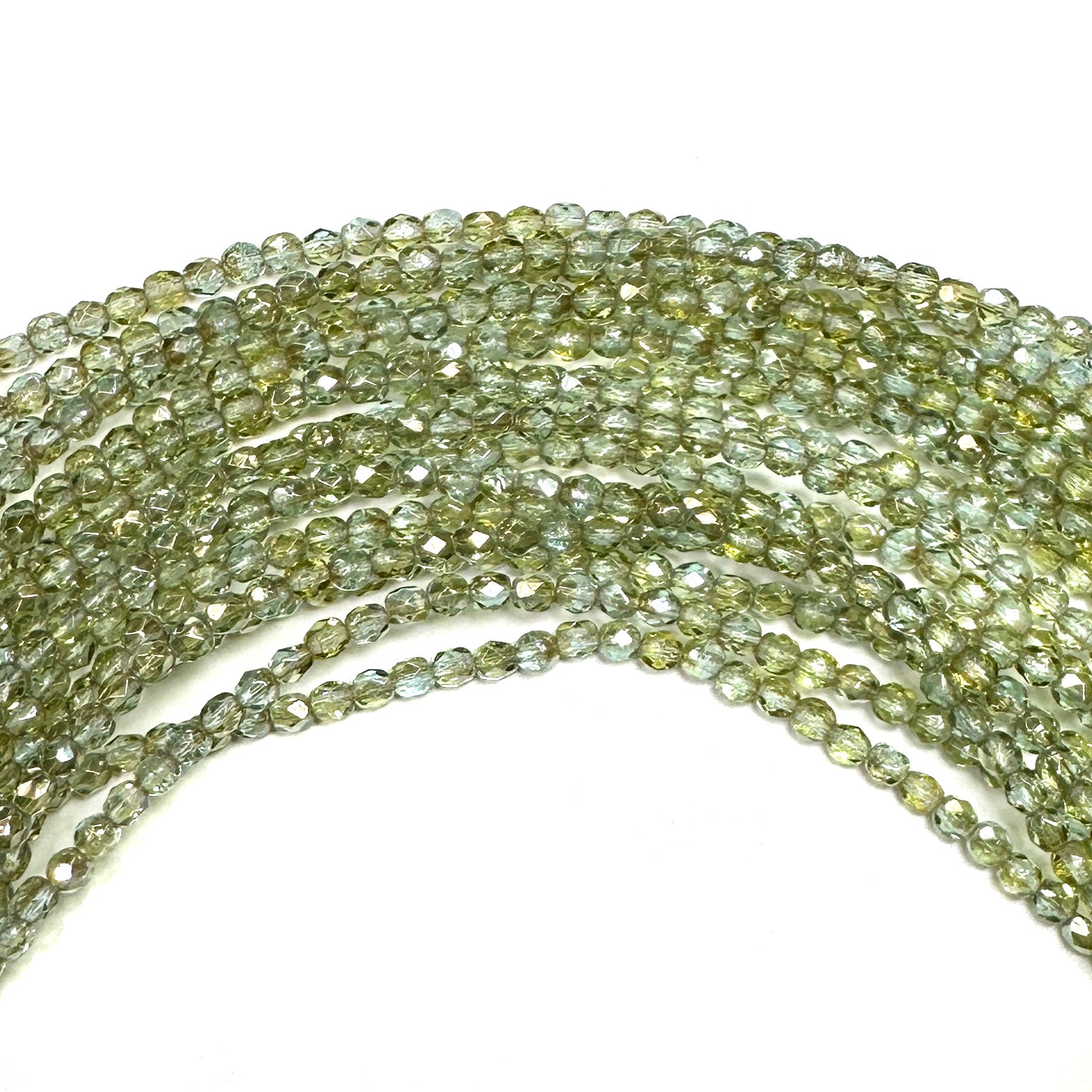 Aqua Celsian Yellow coated Czech Fire Polished Round Faceted Glass Beads 3mm