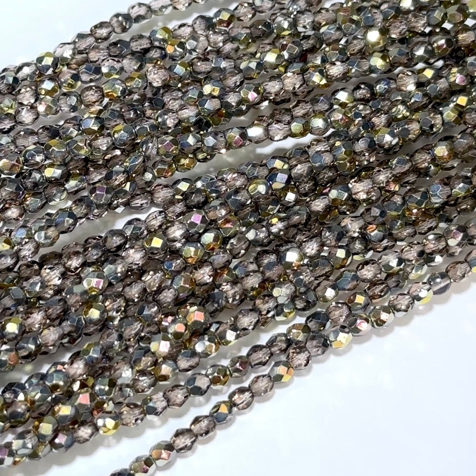Vintage Rose Gold Santander coated Czech Fire Polished Round Faceted Glass Beads 16 inch strand 4mm 102pcs