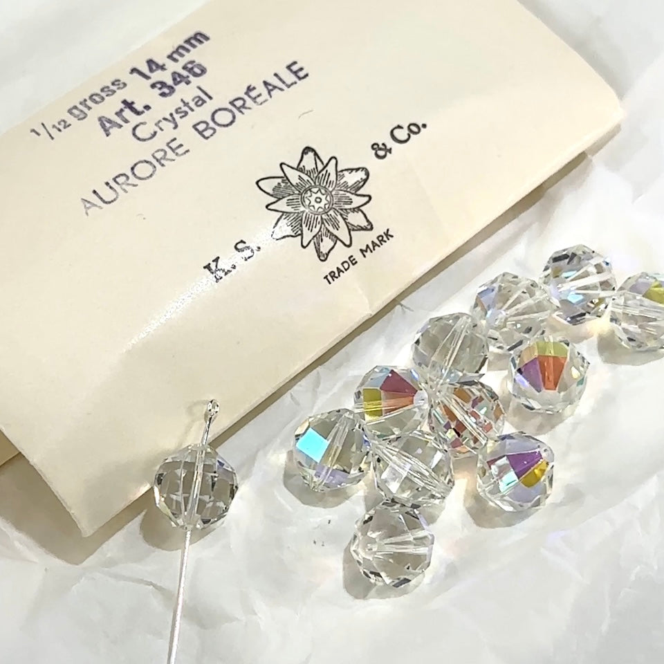 Swarovski Art.# 346-5004 - 14mm Crystal AB 12pcs Vintage Geometric Crystal Beads with Rectangular Facets G04
