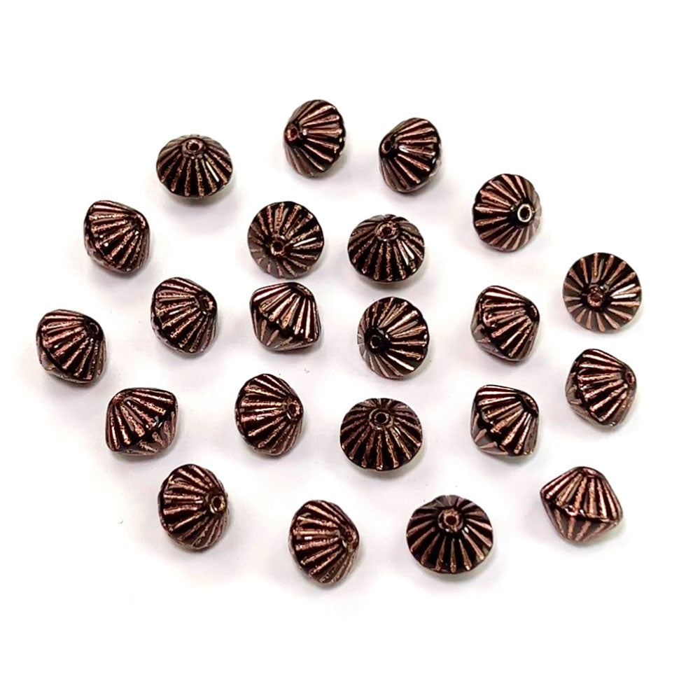 Czech Glass Druk Beads in size 9mm Fancy Bicones Jet black Copper Painted 50pcs J100