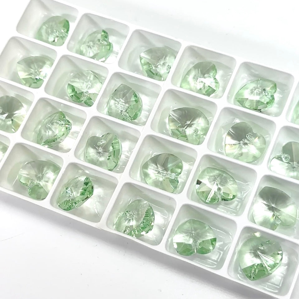 Crystal Light Green Preciosa Genuine Czech Crystals 1-Hole Top Drilled Heart Pendants 14mm 6pcs J133