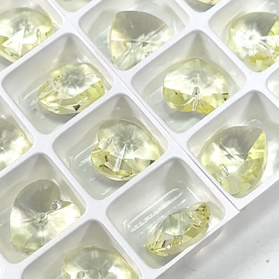 Crystal Light Yellow Preciosa Genuine Czech Crystals 1-Hole Top Drilled Heart Pendants 14mm 6pcs J134