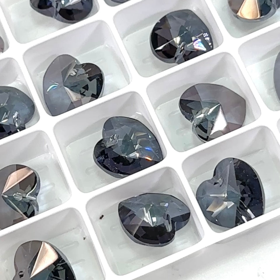 Crystal Valentinite Preciosa Genuine Czech Crystals 1-Hole Top Drilled Heart Pendants 14mm 6pcs J137