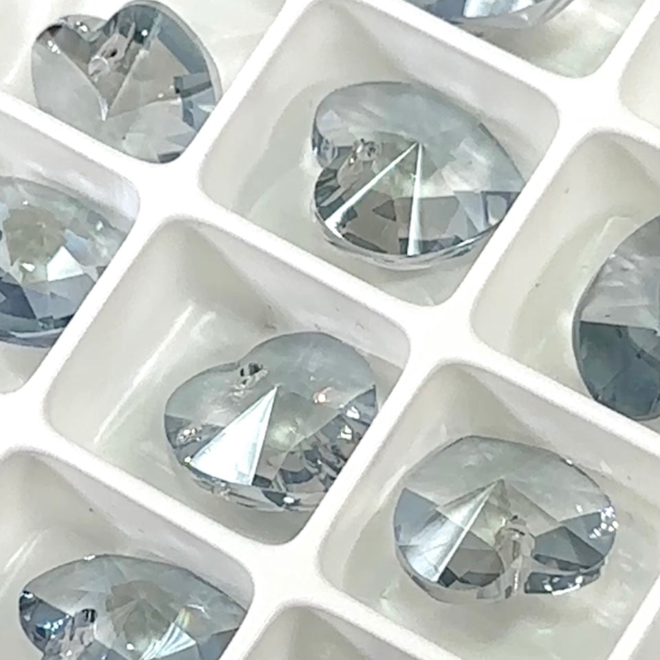 Crystal Lagoon Preciosa Genuine Czech Crystals 1-Hole Top Drilled Heart Pendants 14mm 6pcs J141