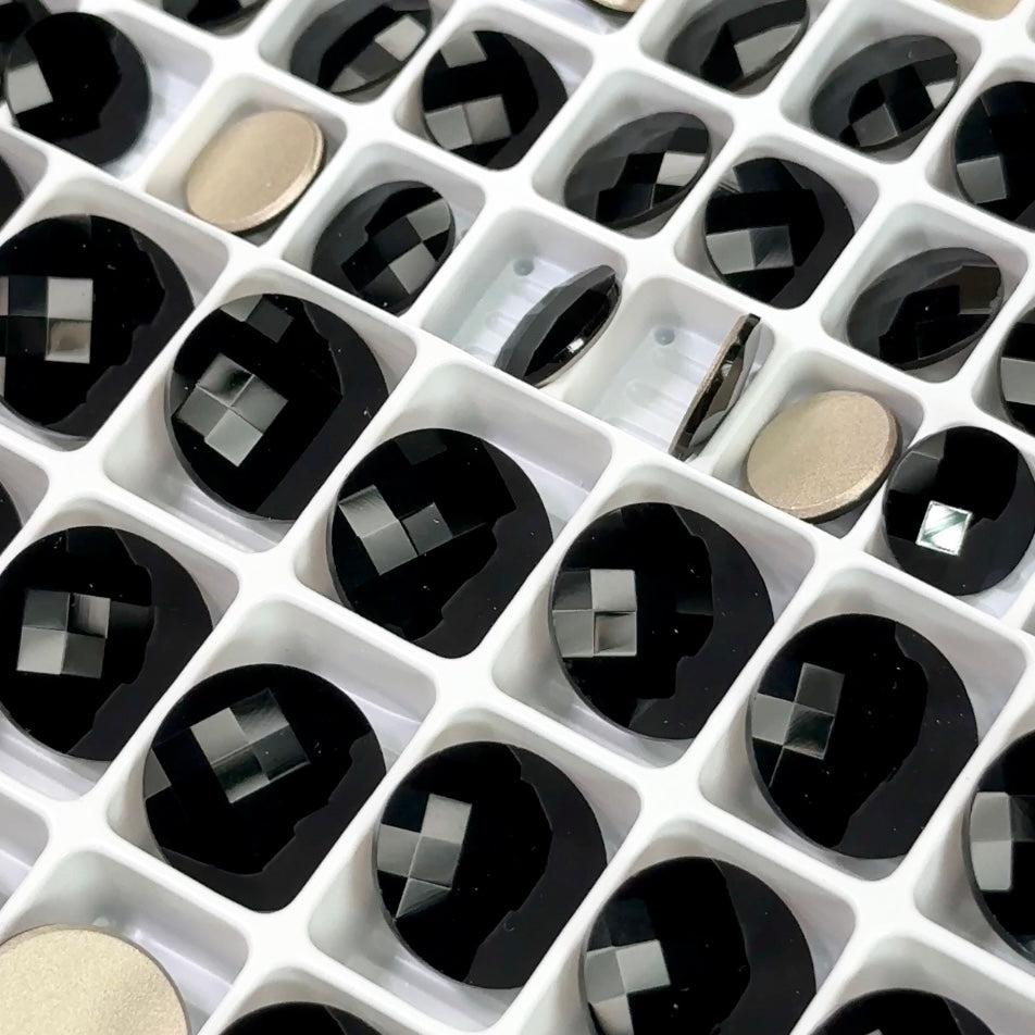 Jet black, Preciosa Czech MC Chessboard CIRCLE Maxima Flatback Stones Style #438-11-302 Silver Foiled, size 10mm or 14mm