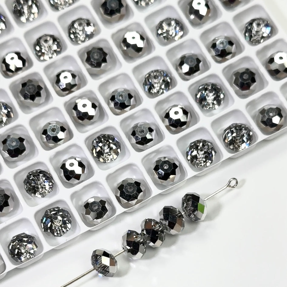 Crystal Labrador Half coated, Czech Machine Cut Bellatrix Crystal Beads, Preciosa 451-19-002, 6mm, 8mm, 12mm, silver spacer beads, #5040 Briolette cut