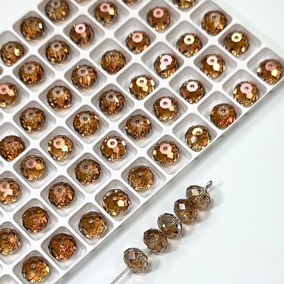 Crystal Venus coated, Czech Machine Cut Bellatrix Crystal Beads, Preciosa 451-19-002, 6mm, 8mm, 12mm, copper spacer beads, #5040 Briolette cut