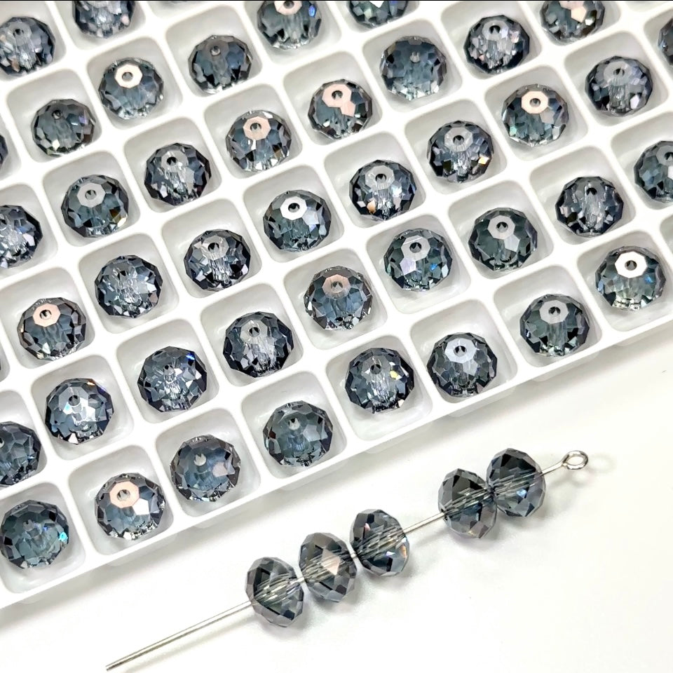 Crystal Valentinite coated, Czech Machine Cut Bellatrix Crystal Beads, Preciosa 451-19-002, 6mm, 8mm, 12mm, silvery blue spacer beads, #5040 Briolette cut