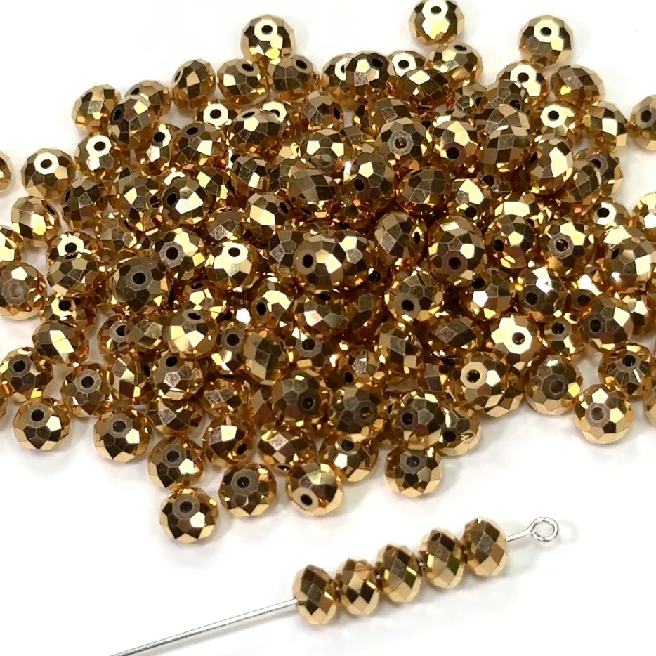 Crystal Aurum Fully coated, Czech Machine Cut Bellatrix Crystal Beads, Preciosa 451-19-002, 6mm, 36pcs, gold spacer beads, #5040 Briolette cut