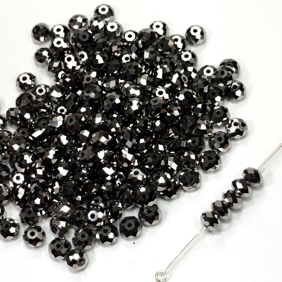 Jet Light Hematite Fully coated, Czech Machine Cut Bellatrix Crystal Beads, Preciosa 451-19-002, 6mm, 36pcs, dark silver hematite spacer beads, #5040 Briolette cut