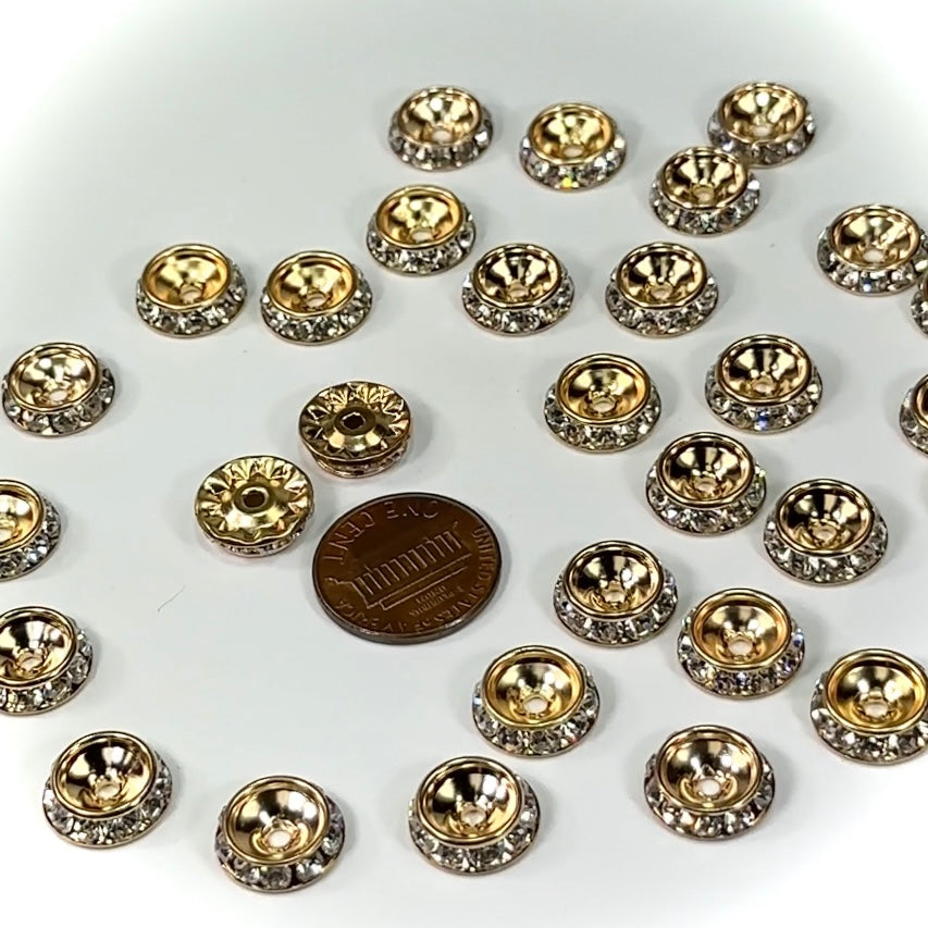 Crystal clear Preciosa Genuine Czech Deep Shrag Slant Rhinestone Rondelles Gold Plated in size 12mm 12pcs