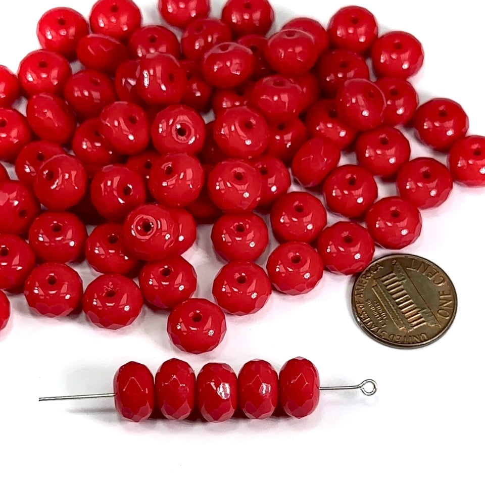 Czech Faceted Glass Doughnut Shaped Fire Polished Rondelle Spacer Beads 11mm Red Opaque tire/donut beads 12pcs J498