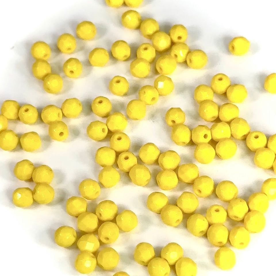 Limon Yellow Opaque Czech Fire Polished Round Faceted Glass Beads 3mm 4mm
