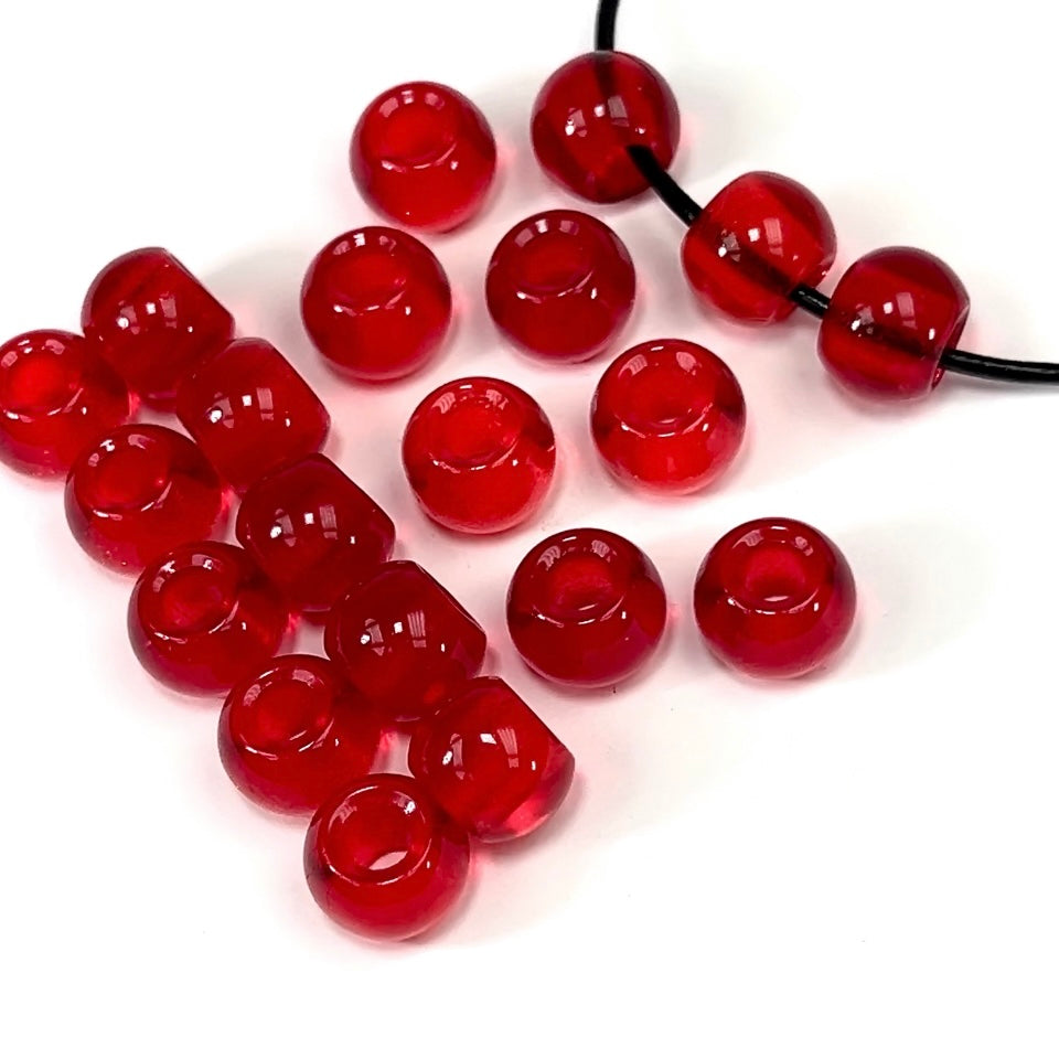 Czech Glass Druk Large Hole Beads 12mm Siam Light red with matted hole 12pcs J509