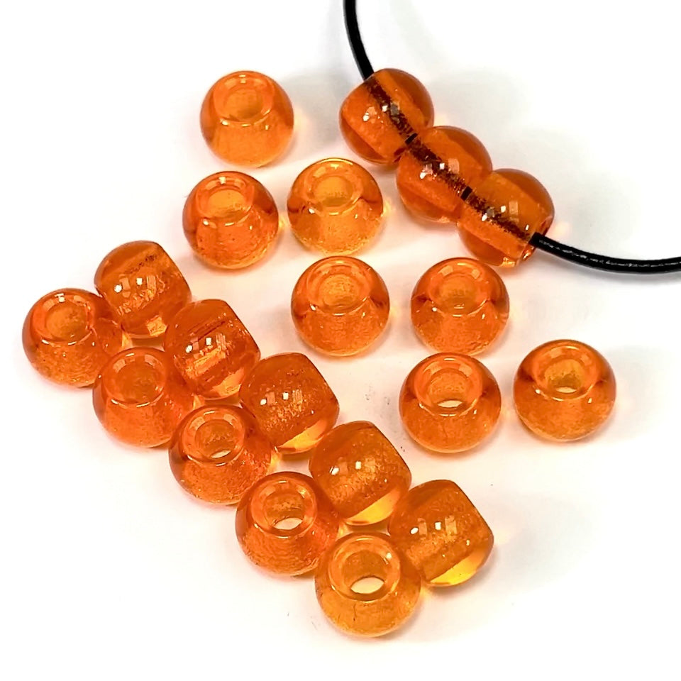 Czech Glass Druk Large Hole Beads 12mm Sun orange with matted hole 12pcs J513
