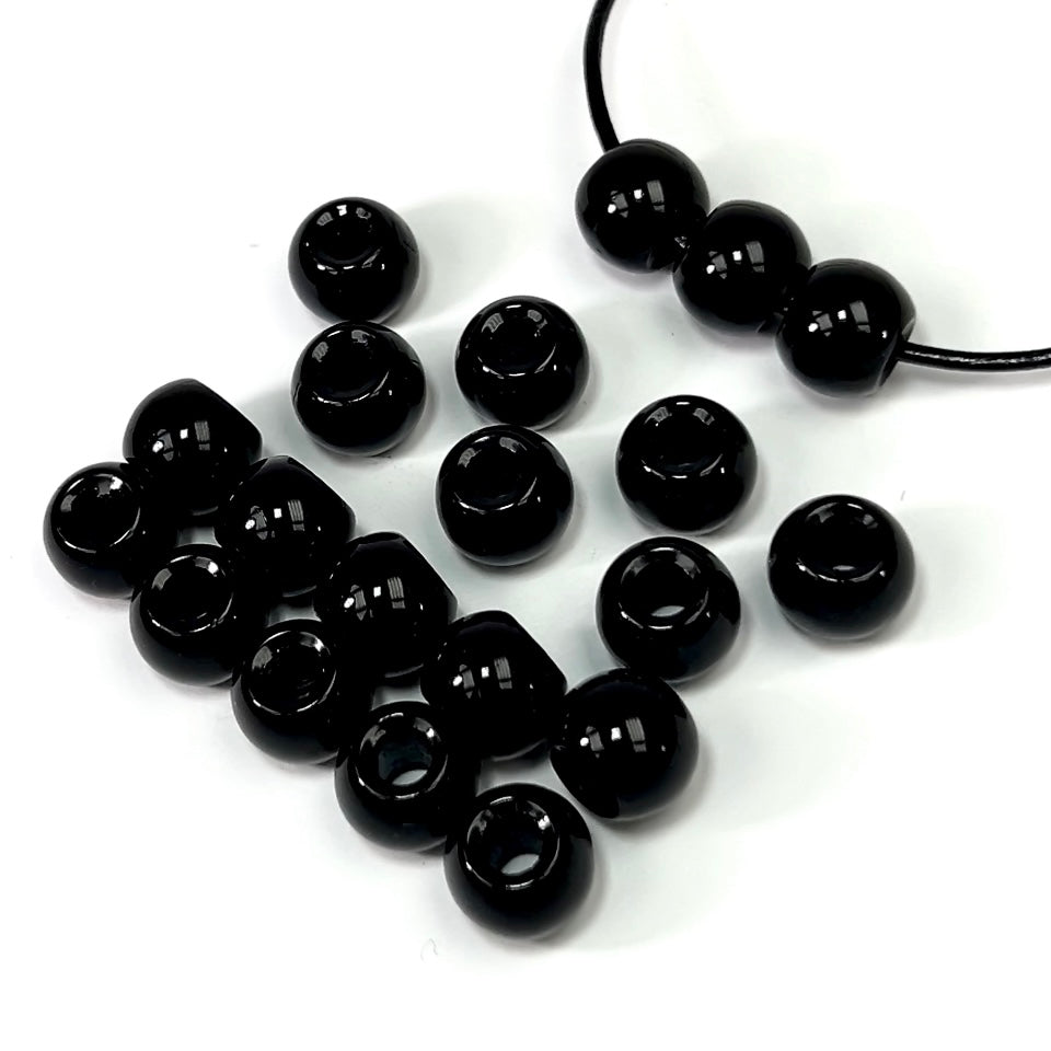 Czech Glass Druk Large Hole Beads 12mm Jet black with matted hole 12pcs J516