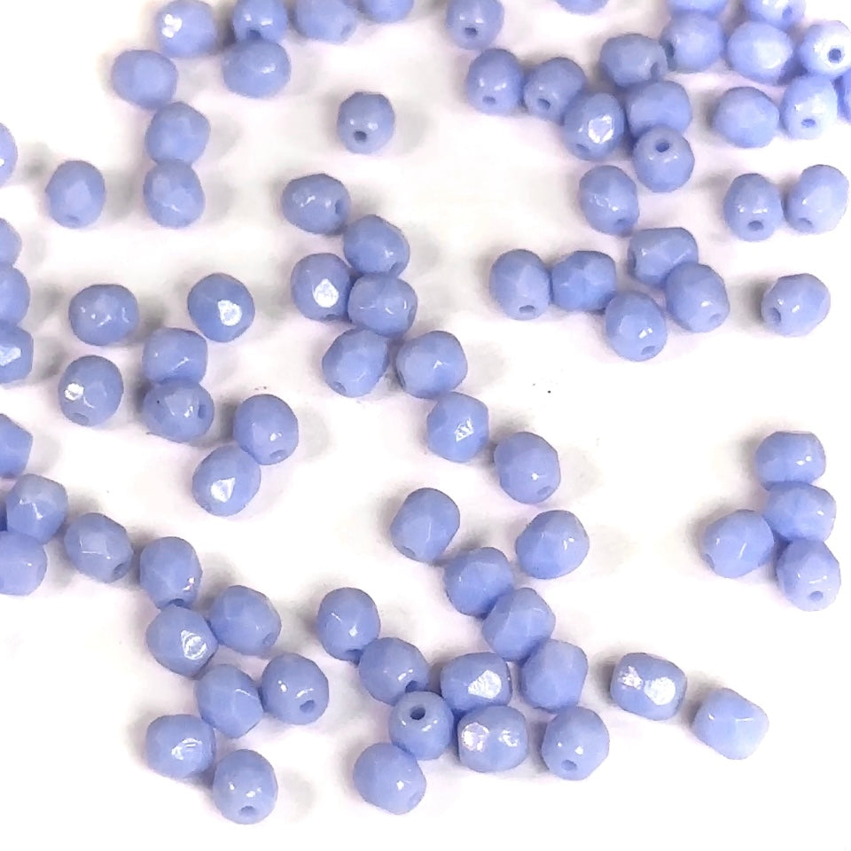 Light Blue Opaque Czech Fire Polished Round Faceted Glass Beads 4mm 100pcs J529