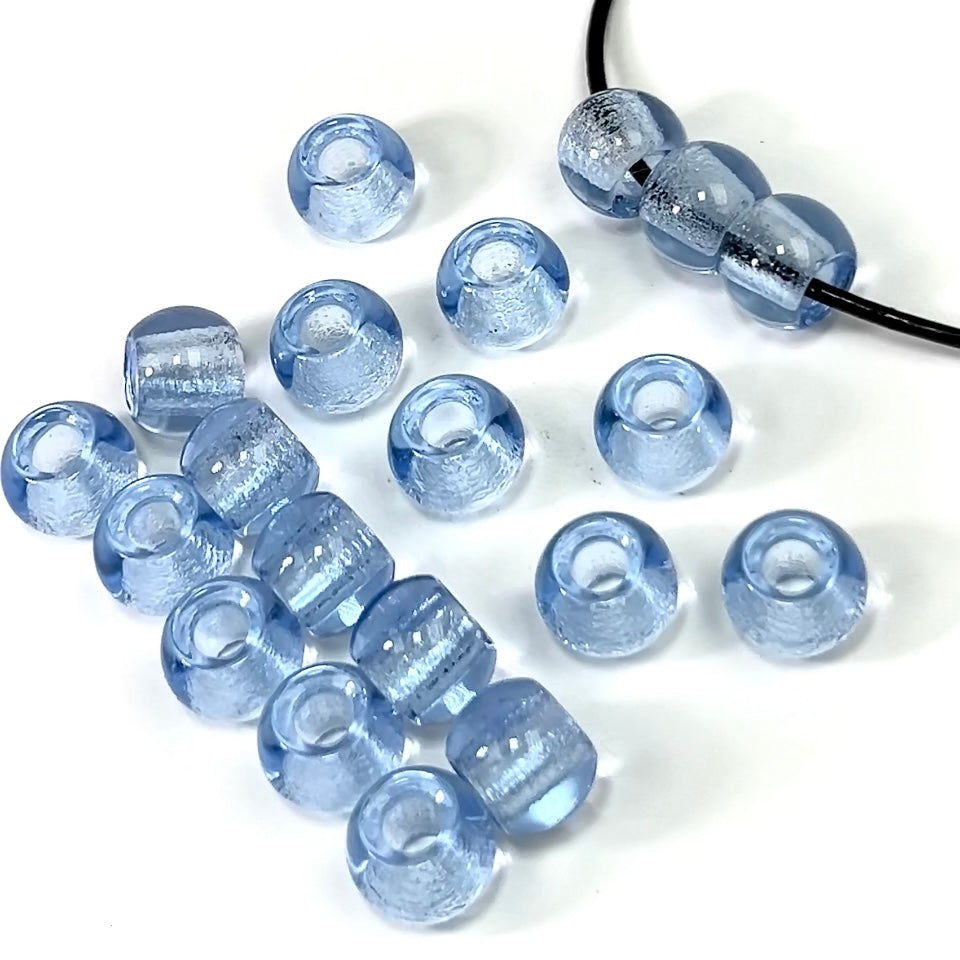 Czech Glass Druk Large Hole Beads 12mm Light Sapphire blue with matted hole 12pcs J547