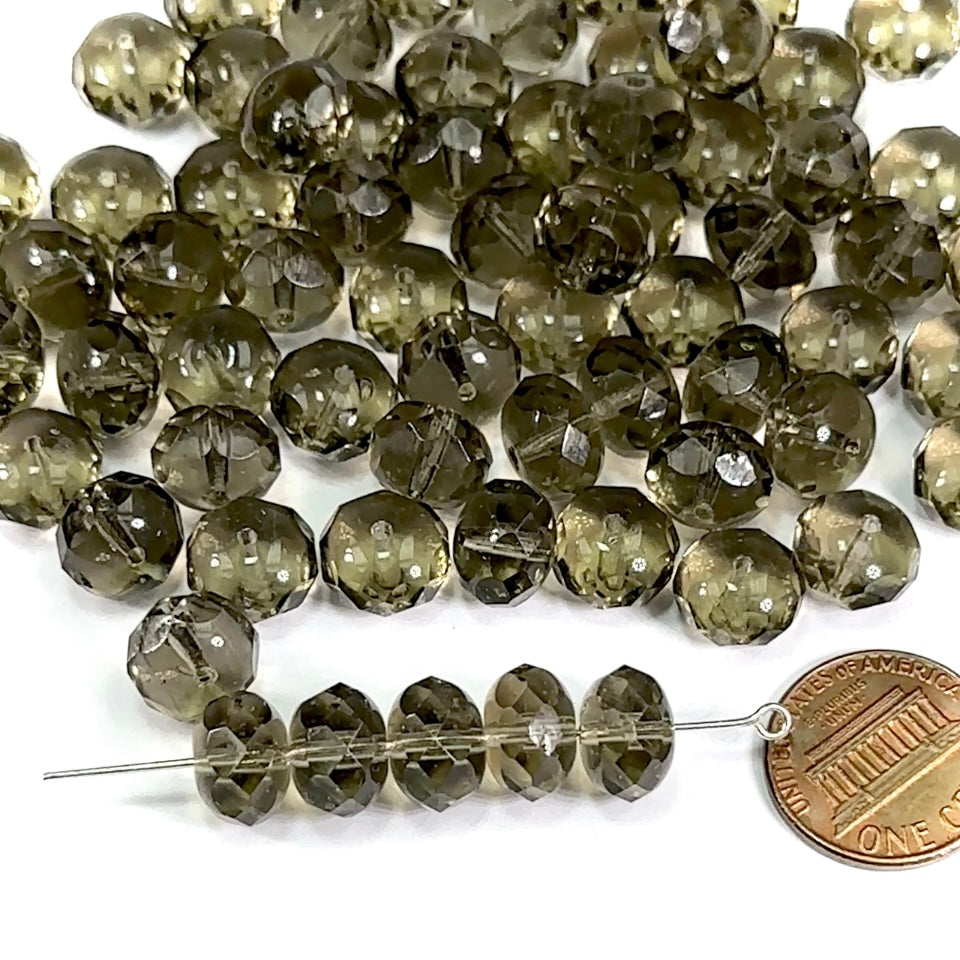 Czech Faceted Glass Doughnut Shaped Fire Polished Rondelle Spacer Beads 11mm Black Diamond gray tire/donut beads 12pcs J701