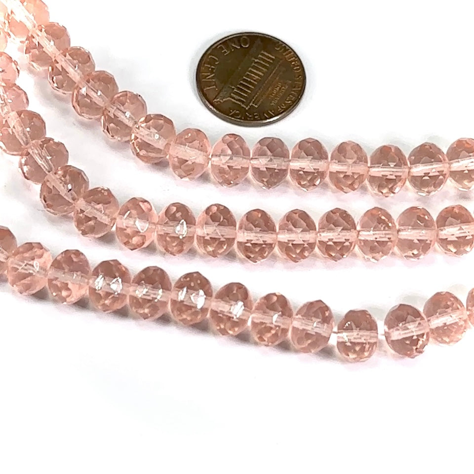 Czech Faceted Glass Doughnut Shaped Fire Polished Rondelle Spacer Beads 9mm Light Rose pink tire/donut beads 24pcs J702