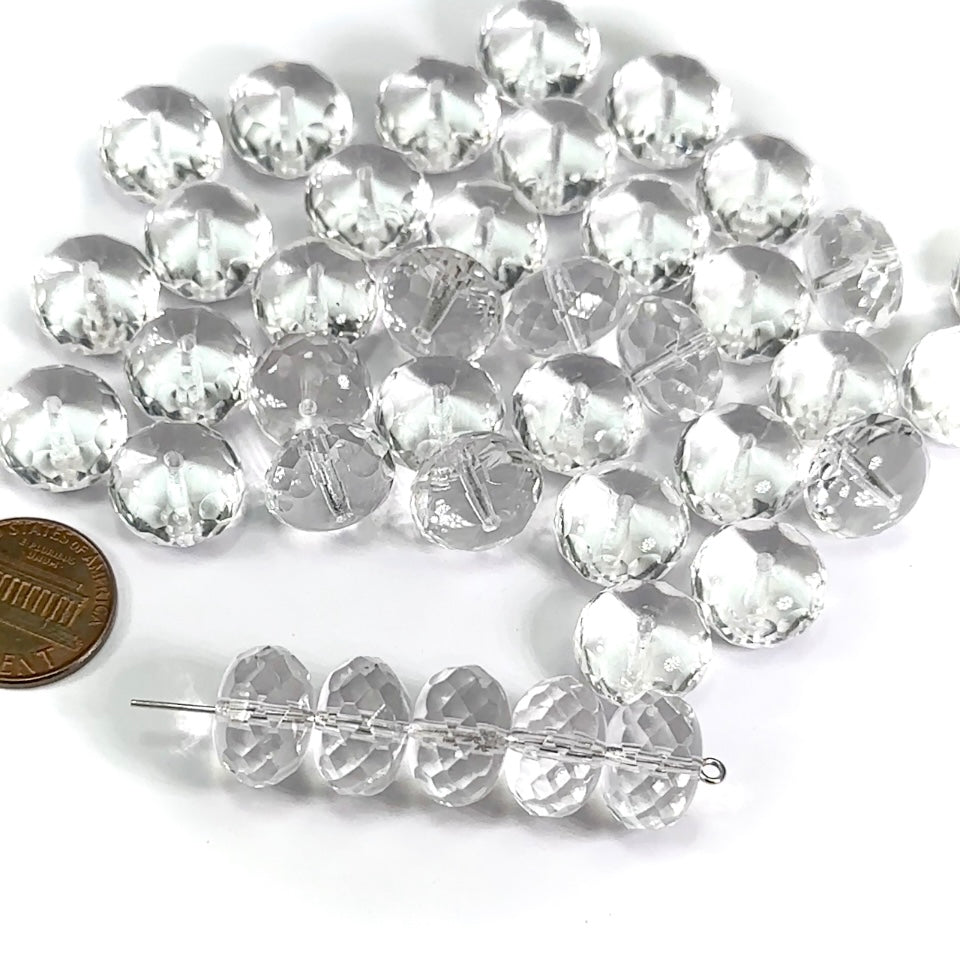 Czech Faceted Glass Doughnut Shaped Fire Polished Rondelle Spacer Beads 14mm Clear Crystal tire/donut beads 6pcs J703-6