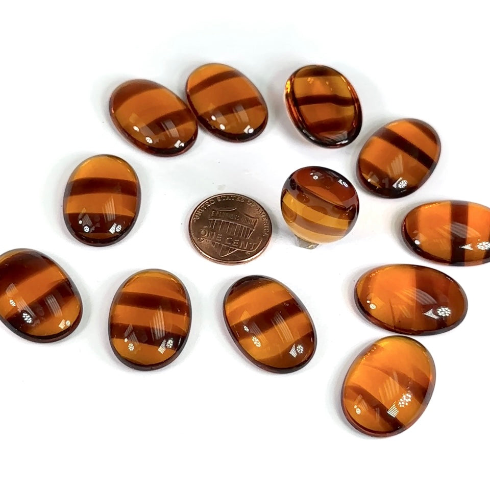 Brown Striped Czech Glass Low Dome Oval Cabochons 12 pieces size 25x18mm in original packaging J755