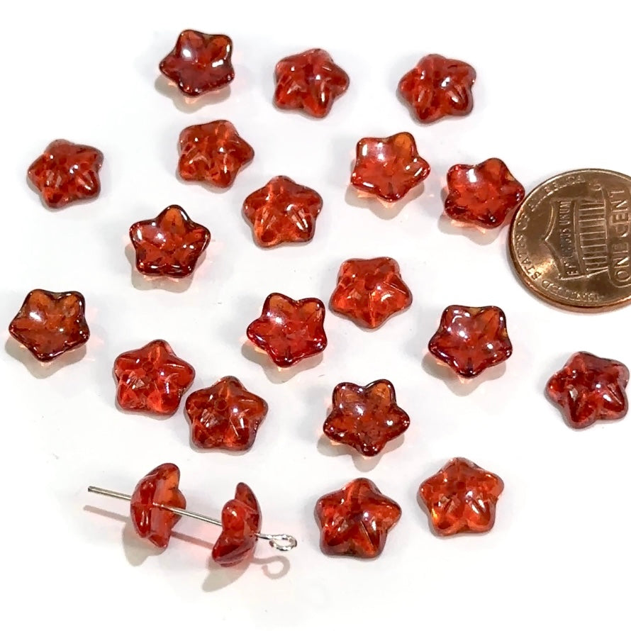 Czech Pressed Druk Flower Center Drilled Glass Beads Orange Satin coated 10mm 20pcs J766