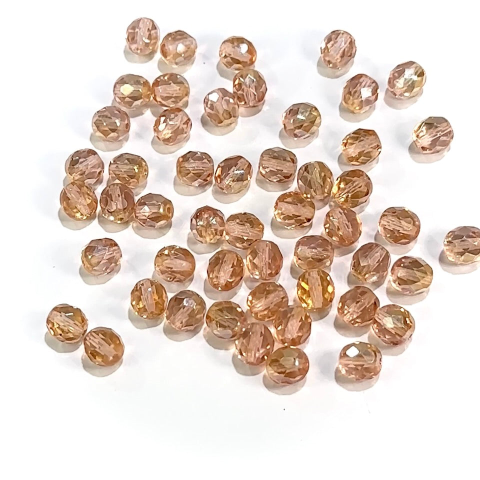 Peach Rosaline AB Traditional Czech Fire Polished Round Faceted Glass Beads 8mm 50pcs J768